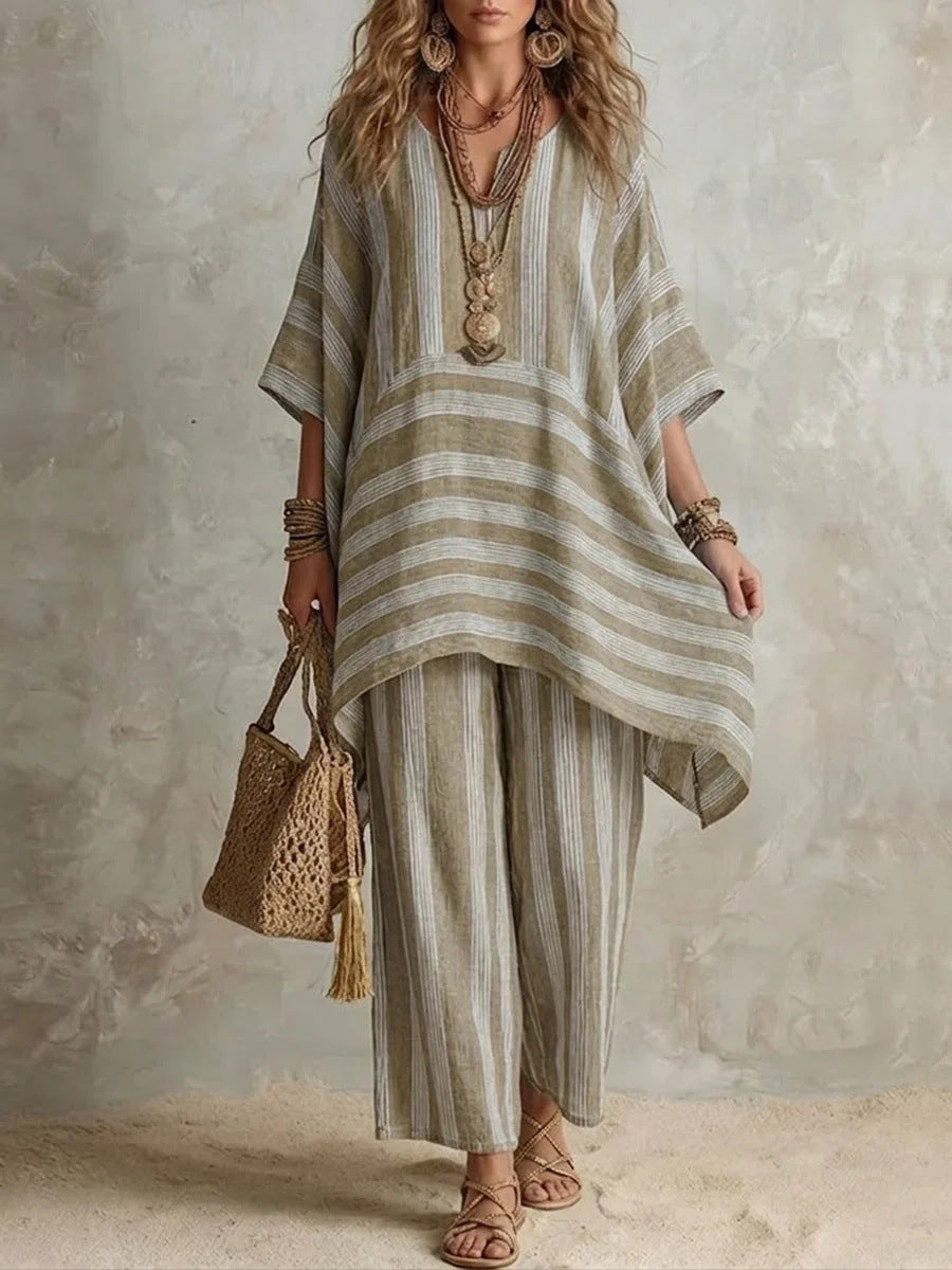 Bohemian Red Striped Two Piece Set