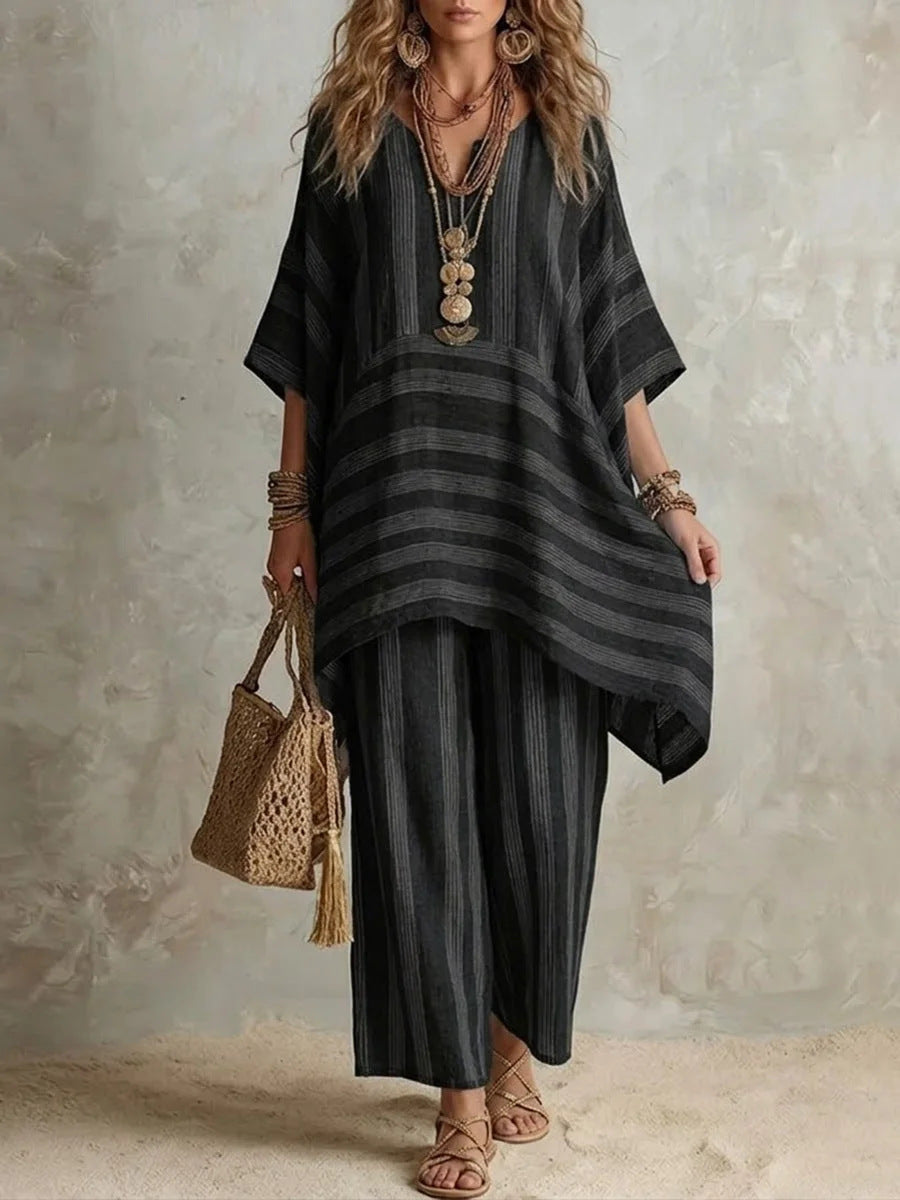 Bohemian Red Striped Two Piece Set