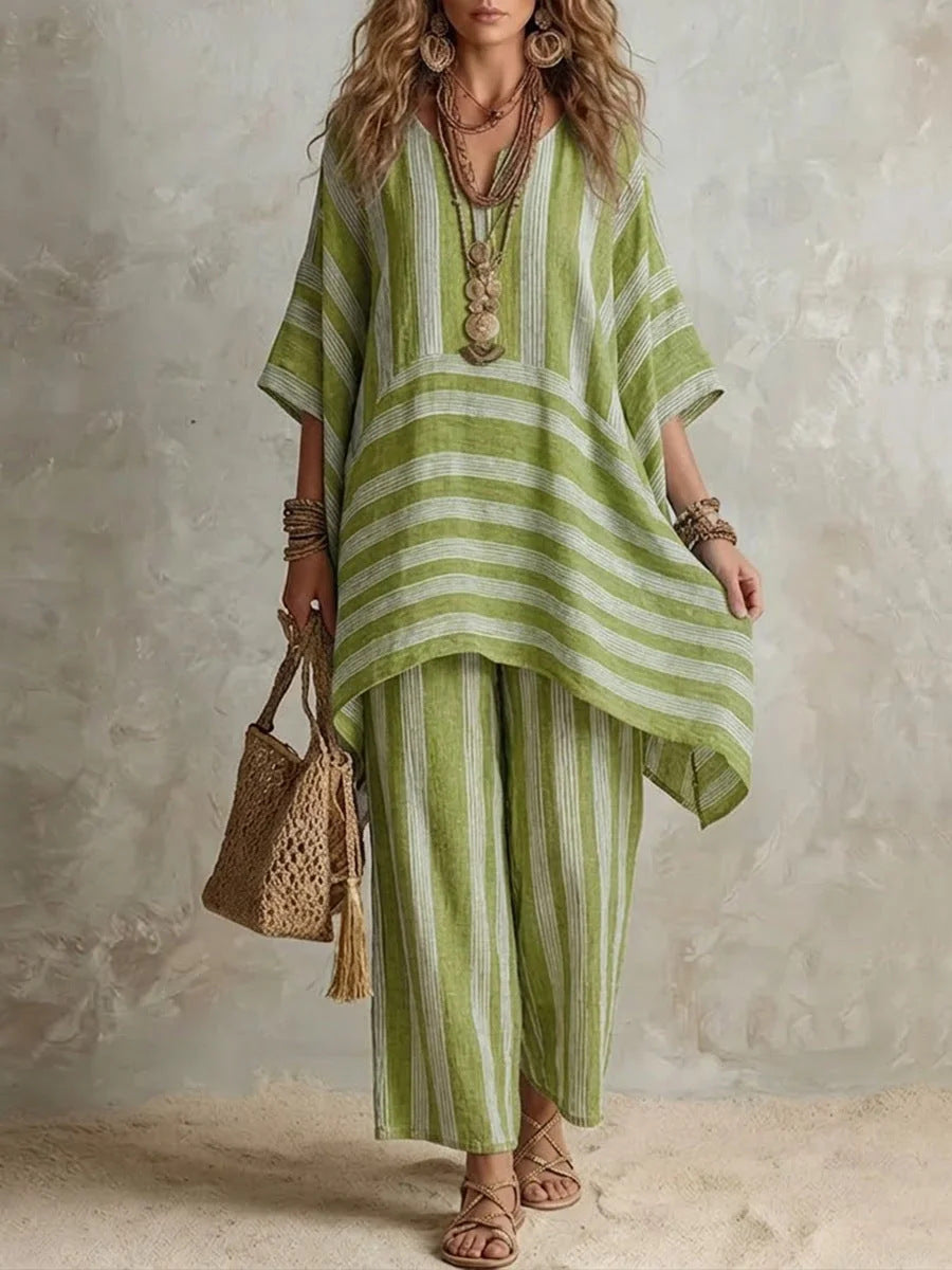 Bohemian Red Striped Two Piece Set