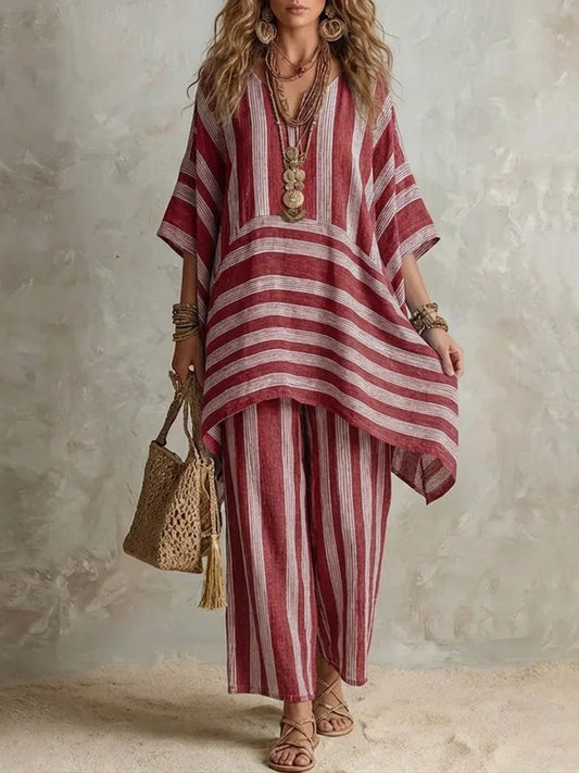 Bohemian Red Striped Two Piece Set